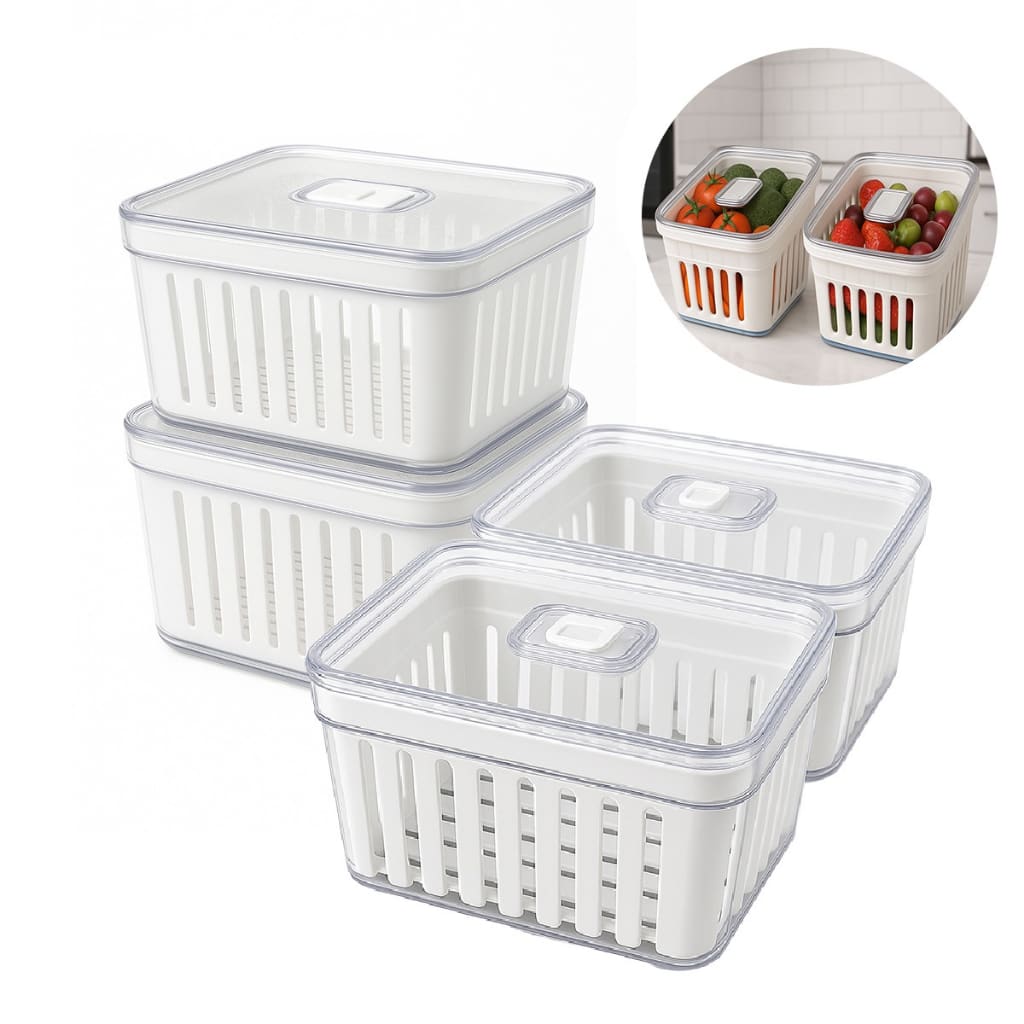 Kit Organizador de Geladeira 3.8 Litros Cesto Com Tampa Multiuso Alimentos Verduras e Vegetais