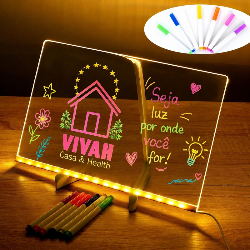 Luminária LED Escrever Abajur 3D Quadro De Notas Cores Mensagens Acrílico Iluminado Apagamento 30x20