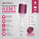 Escova Secadora Britânia Bella 4 em 1 Nanocerâmica 1300W Bivolt Alisa Seca Modela e Dá Volume