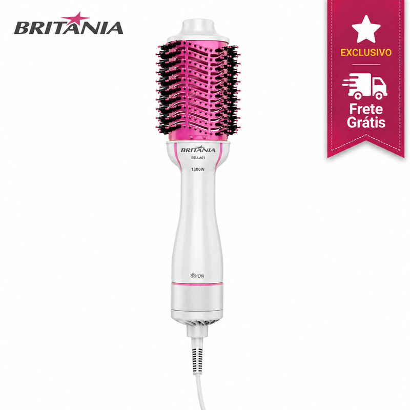 Escova Secadora Britânia Bella 4 em 1 Nanocerâmica 1300W Bivolt Alisa Seca Modela e Dá Volume