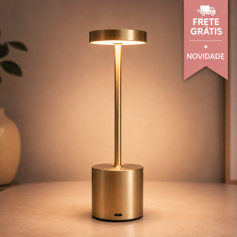 Luminária de Mesa LED Touch Recarregável Premium – 3 Tons de Luz com Brilho Ajustável