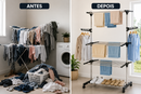 Varal de Roupa Dobrável Vertical em Aço Inox com Rodinhas e Abas Laterais