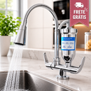 Torneira Filtro Cozinha Inox Cromado purificador Vela Carvão Ativado bancada bica Flexivel 2 jatos