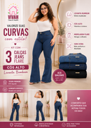 KIT 3 CALÇAS JEANS FLARE FEMININA CÓS ALTO LEVANTA BUMBUM COM LYCRA
