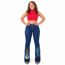 Calça Jeans Flare Country Bordada Feminina com Elastano Modeladora