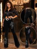Calça Jeans Feminina Flare Country Rodeio de Luxo com Strass – Cintura Alta com Lycra