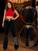 Calça Jeans Feminina Flare Country Rodeio de Luxo com Strass – Cintura Alta com Lycra