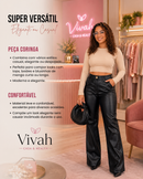 Calça Feminina Wide Leg Cintura Alta Couro Premium Preta Modeladora