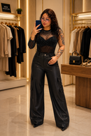 Calça Cargo Feminina Couro Sintético Premium Cintura Alta