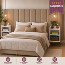 Cabeceira Modulada Estofada com 2 Mesas de Cabeceira | Camurça Premium para Cama Box 0,90m a 1,95m