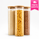 KIT 3 POTES HERMÉTICOS DE VIDRO 2,1L COM TAMPA DE BAMBU