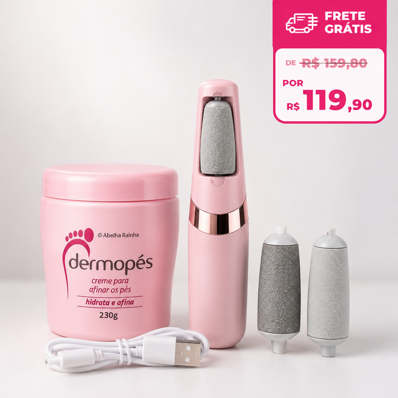 Kit Lixa Elétrica para Pés + Creme Dermopés 230g Remove Calos e Hidrata Profundamente
