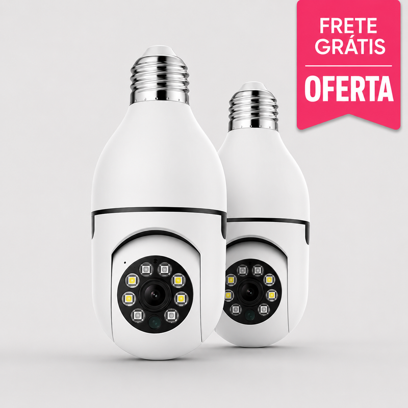 Câmera de Segurança WiFi 360° Tipo Lâmpada 📷 Proteção Total com Controle pelo Celular 🔒 Instalação Fácil Sem Fio