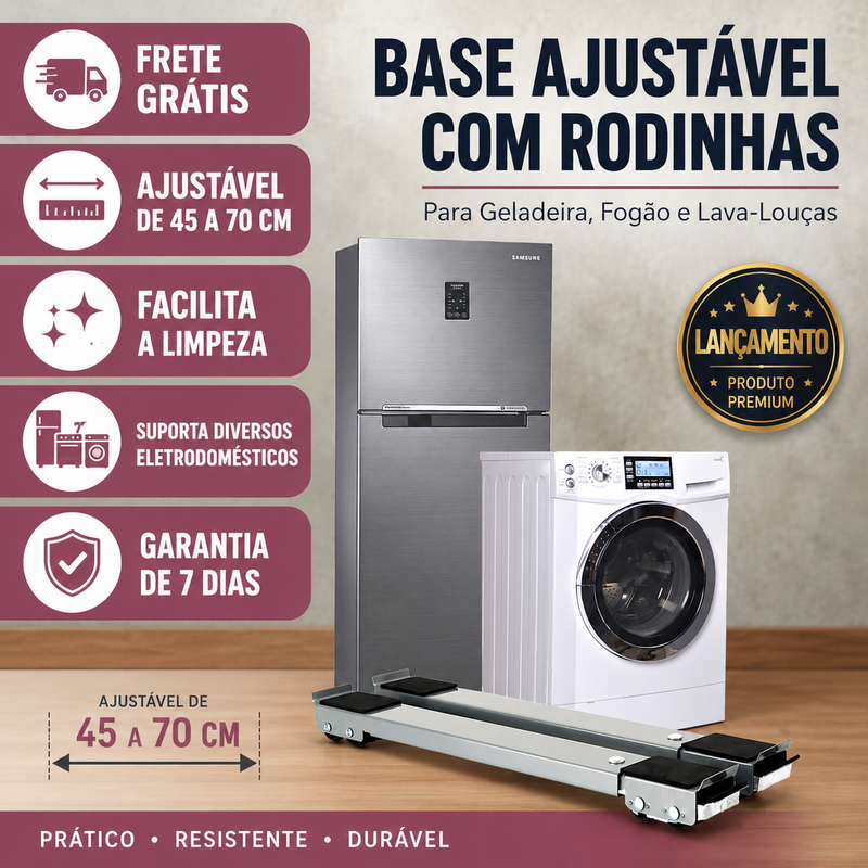 Base Ajustável com Rodinhas para Geladeira, Fogão, Lava-Louças e Máquina de Lavar