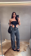 Calça Jeans Feminina Wide Leg Premium Cintura Alta 100% Algodão