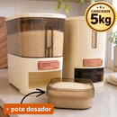 Kit Dispenser Arroz Grãos Cereais Organizador Alimentos 5kg Armazenamento Pote para Cozinha + Copo