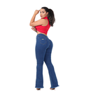 Kit 03 Calças Flare Feminina Jeans Escura Modelagem Empina Bumbum Lycra Cos Alto Boca de Sino