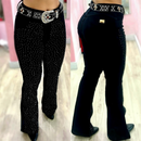 Calça Jeans Feminina Flare Country Rodeio de Luxo com Strass – Cintura Alta com Lycra