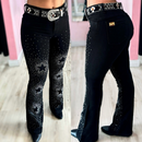 Calça Jeans Feminina Flare Country Rodeio de Luxo com Strass – Cintura Alta com Lycra