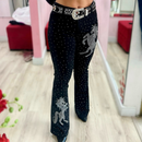 Calça Flare Jeans Feminina Country Rodeio de Luxo Cintura Alta com Strass