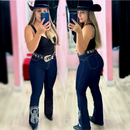 Calça Jeans Feminina Flare Country Rodeio de Luxo com Strass – Cintura Alta com Lycra