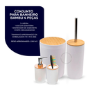 Kit Banheiro Completo 6 Peças com Lixeira e Detalhes em Bambu Luxo Moderno