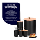 Kit Banheiro Completo 6 Peças com Lixeira e Detalhes em Bambu Luxo Moderno