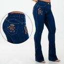 Calça Jeans Flare Country Bordada Feminina com Elastano Modeladora