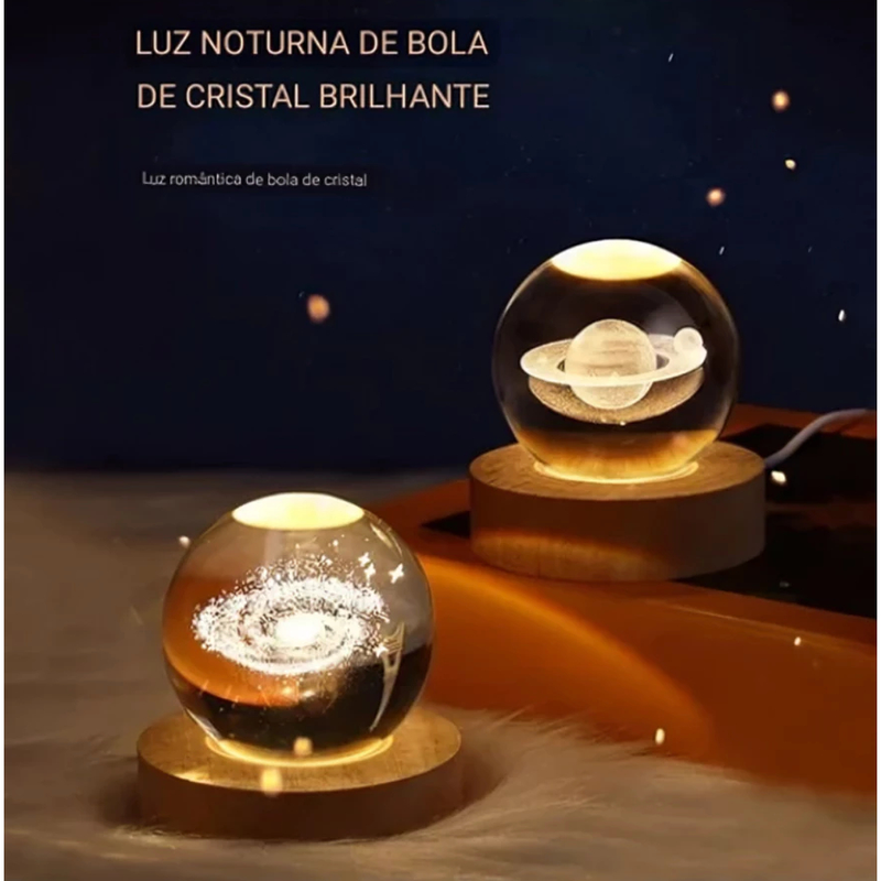 Luminária Decorativa Globo LED Com Interruptor On e Off Lua Via Láctea Sistema Solar Bola De Cristal