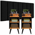 Conjunto Quarto: 2 Mesas de Cabeceira com Nicho e Prateleira + Cabeceira Adesiva p/ Cama Box 0,90 até 1,95m