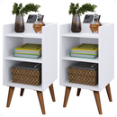 Conjunto Quarto: 2 Mesas de Cabeceira com Nicho e Prateleira + Cabeceira Adesiva p/ Cama Box 0,90 até 1,95m