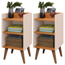 Conjunto Quarto: 2 Mesas de Cabeceira com Nicho e Prateleira + Cabeceira Adesiva p/ Cama Box 0,90 até 1,95m