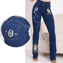 Calça Jeans Flare Country Bordada Feminina com Elastano Modeladora