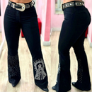 Calça Jeans Feminina Flare Country Rodeio de Luxo com Strass – Cintura Alta com Lycra