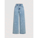 Conjunto Jeans De Calça e Cropped Tomara Que Caia Com Brilho Moda Gringa