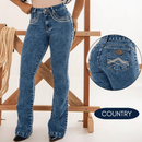 Calça Jeans Flare Country Bordada Feminina com Elastano Modeladora