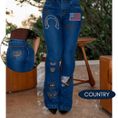 Calça Jeans Flare Country Bordada Feminina com Elastano Modeladora