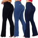 KIT 3 CALÇAS JEANS FLARE FEMININA CÓS ALTO LEVANTA BUMBUM COM LYCRA