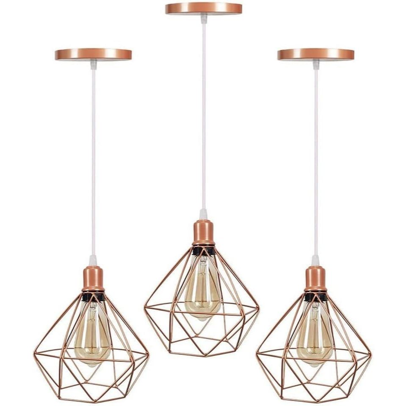 Kit 3 Pendente Aramado Diamante Luminária Lustre Teto Retro Industrial