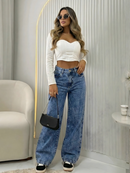 Calça Jeans Feminina Wide Leg Premium Cintura Alta 100% Algodão
