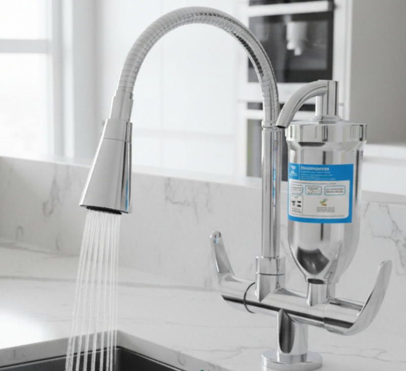 Torneira Filtro Cozinha Inox Cromado purificador Vela Carvão Ativado bancada bica Flexivel 2 jatos