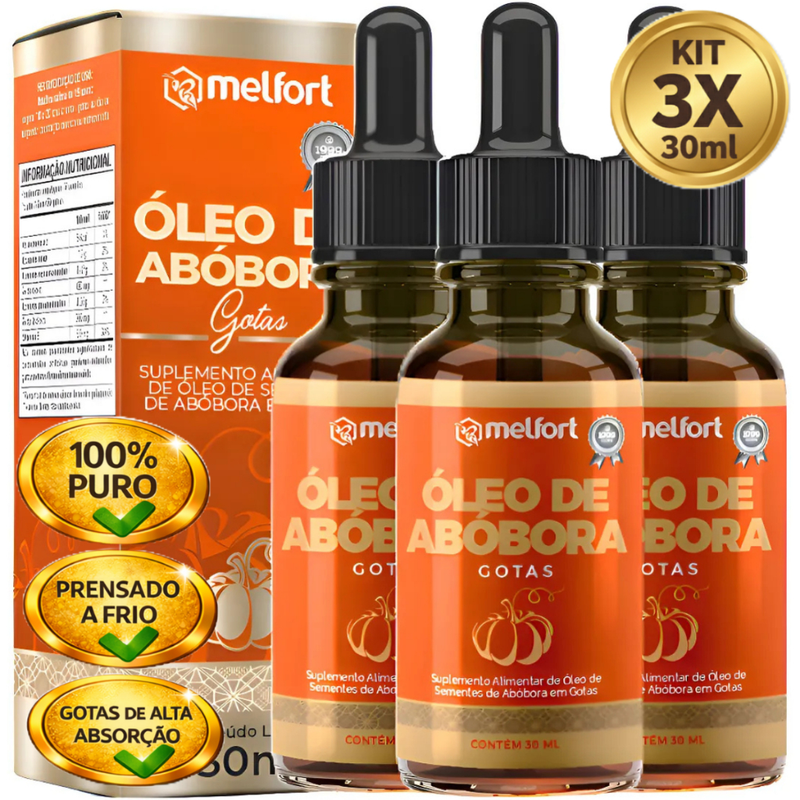Kit 3x Óleo De Semente De Abóbora Em Gotas 100% Pura 3x30ml