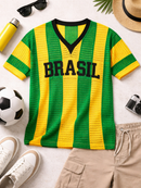 Blusa Brasil Masculino Tricot listrada decote V