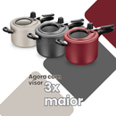 Panela de Pressão 4,5L Antiaderente com Visor de Vidro na Tampa Superior Grande Grafite/Cereja MTA