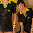 Camisa Feminina Brasil em Paetê Blusa Oversize Tecido Forrado Glamour Fashion Brilho Tendencia Moda