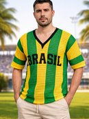 Blusa Brasil Masculino Tricot listrada decote V