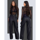 Calça Cargo Feminina Couro Sintético Premium Cintura Alta