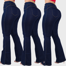 Kit 03 Calças Flare Feminina Jeans Escura Modelagem Empina Bumbum Lycra Cos Alto Boca de Sino