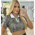 Camiseta Paetê Feminina Oversized-Look Brilhante Para Copa