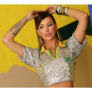 Camiseta Paetê Feminina Oversized-Look Brilhante Para Copa